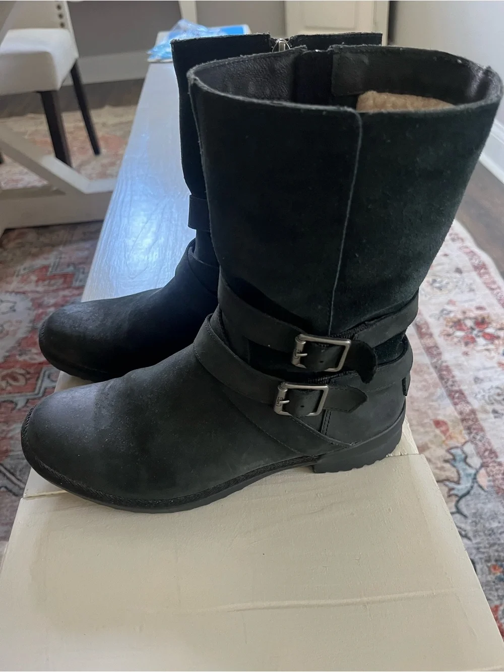 UGG Black Faux-Suede Shearling-Lined Winter Zip Boots